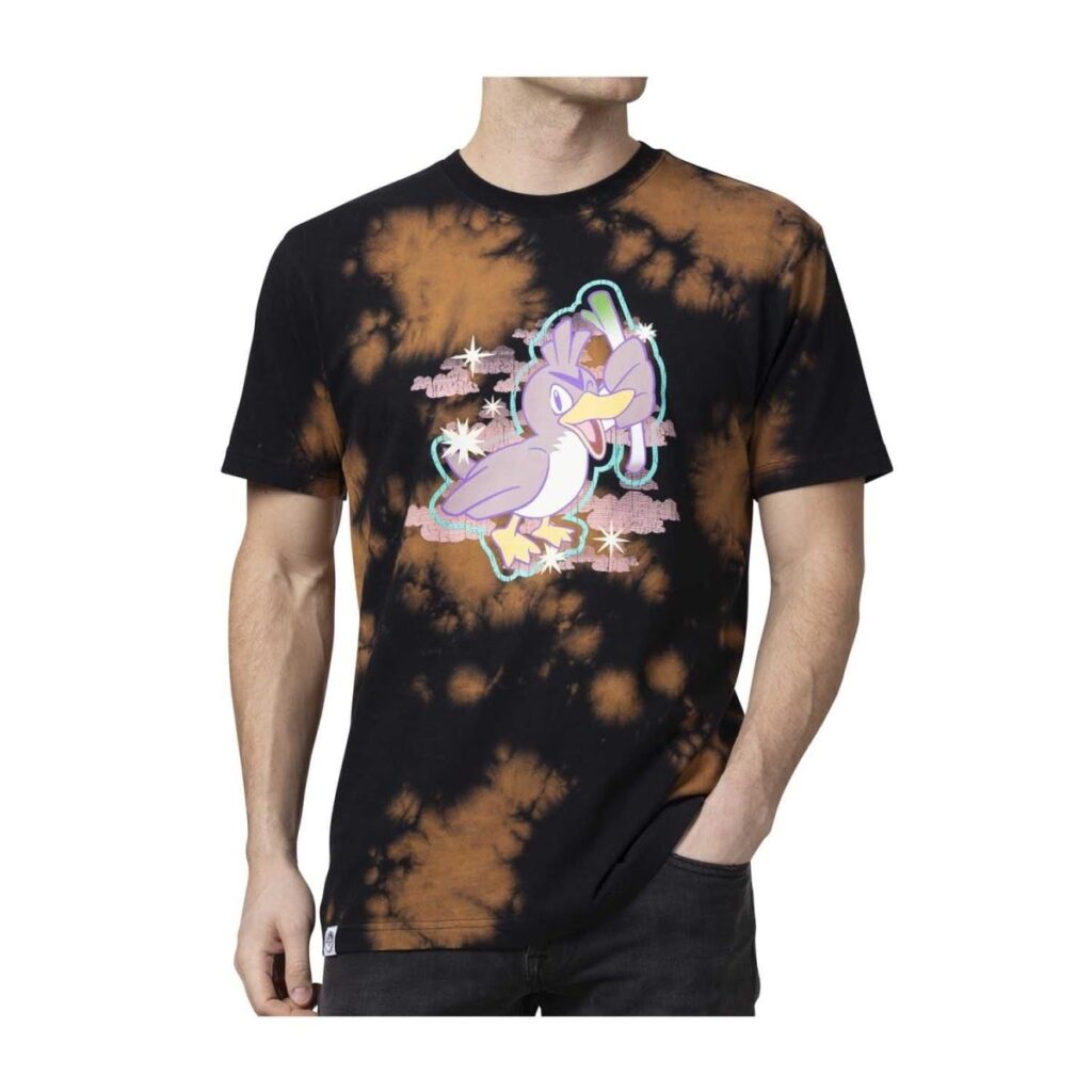 01ff31de-b6f0-50d7-b63c-3b7215205a47-1024x1024-1.jpg Farfetch’d Pokémon Take Flight Brown & Tan Tie-Dye Relaxed Fit Crew Neck T-Shirt – Adult - Image 1