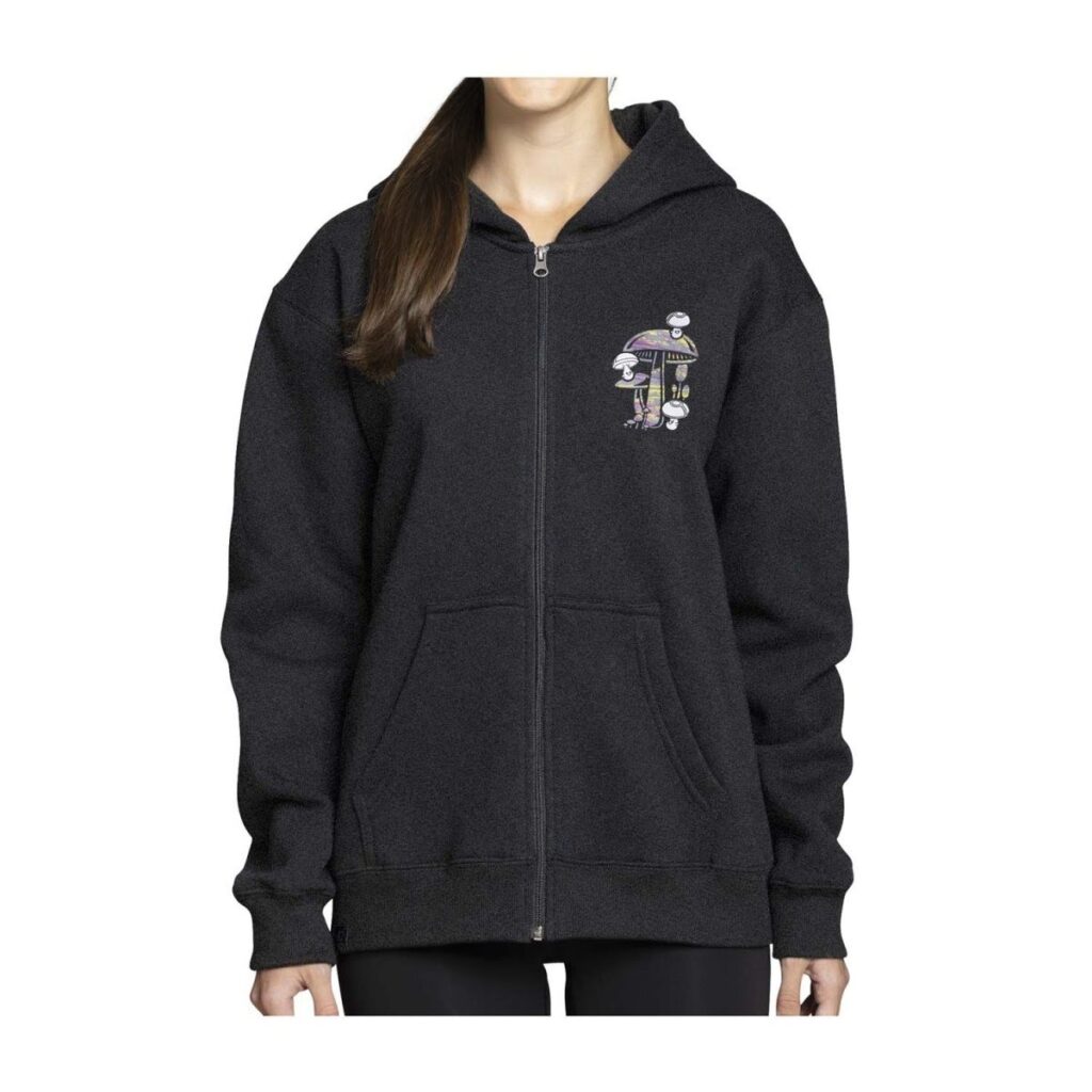 08cc8303-6b8b-5a29-a408-2d0e854160b9-1024x1024-1.jpg Mushroom Forest Pokémon Nature: Fall Charcoal Relaxed Fit Zip-Up Hoodie – Adult - Image 1
