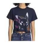 Pikachu Neon Pokémon Active Navy, Pink & Orange Oversize Crew Neck Crop Top – Women