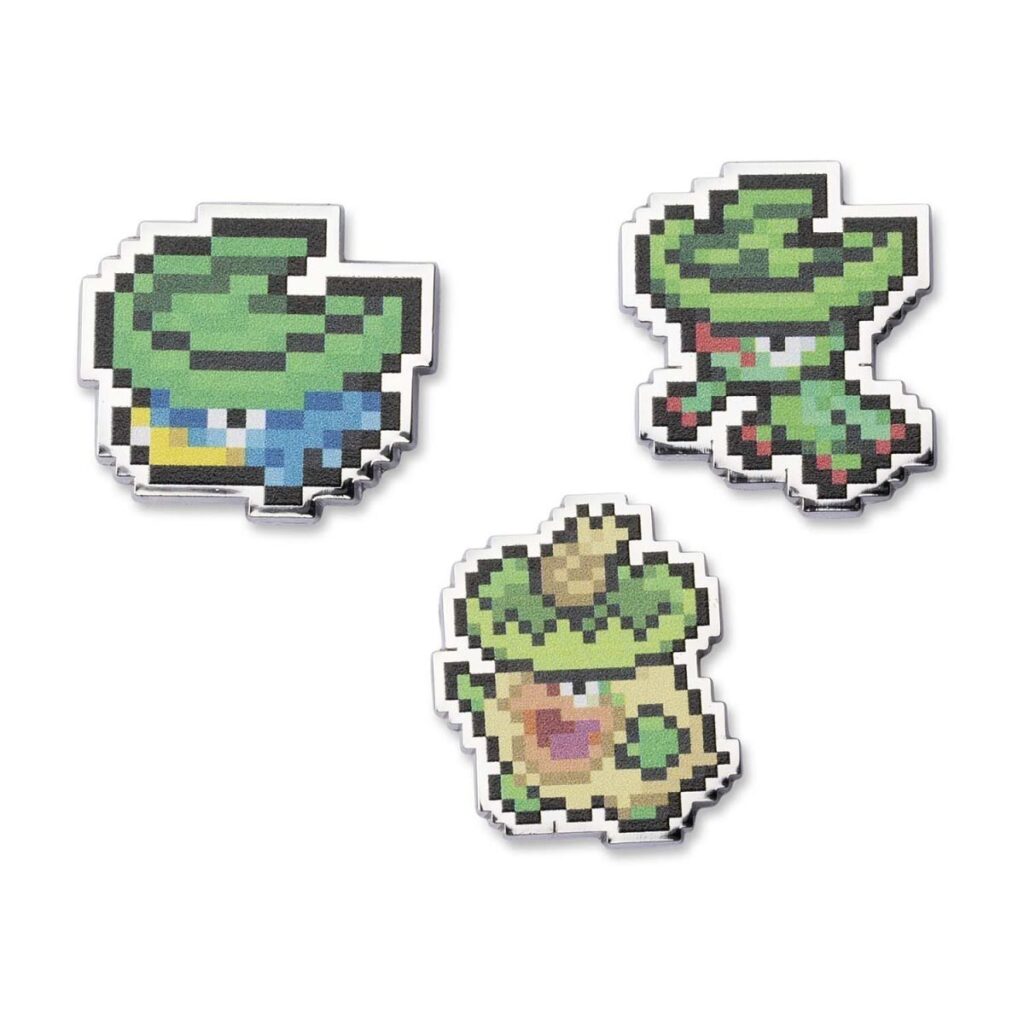281ae4d8-b5dc-5884-8c1d-fda79d14caba-1024x1024-1.jpg Lotad, Lombre & Ludicolo Pokémon Pixel Pins (3-Pack) - Image 1