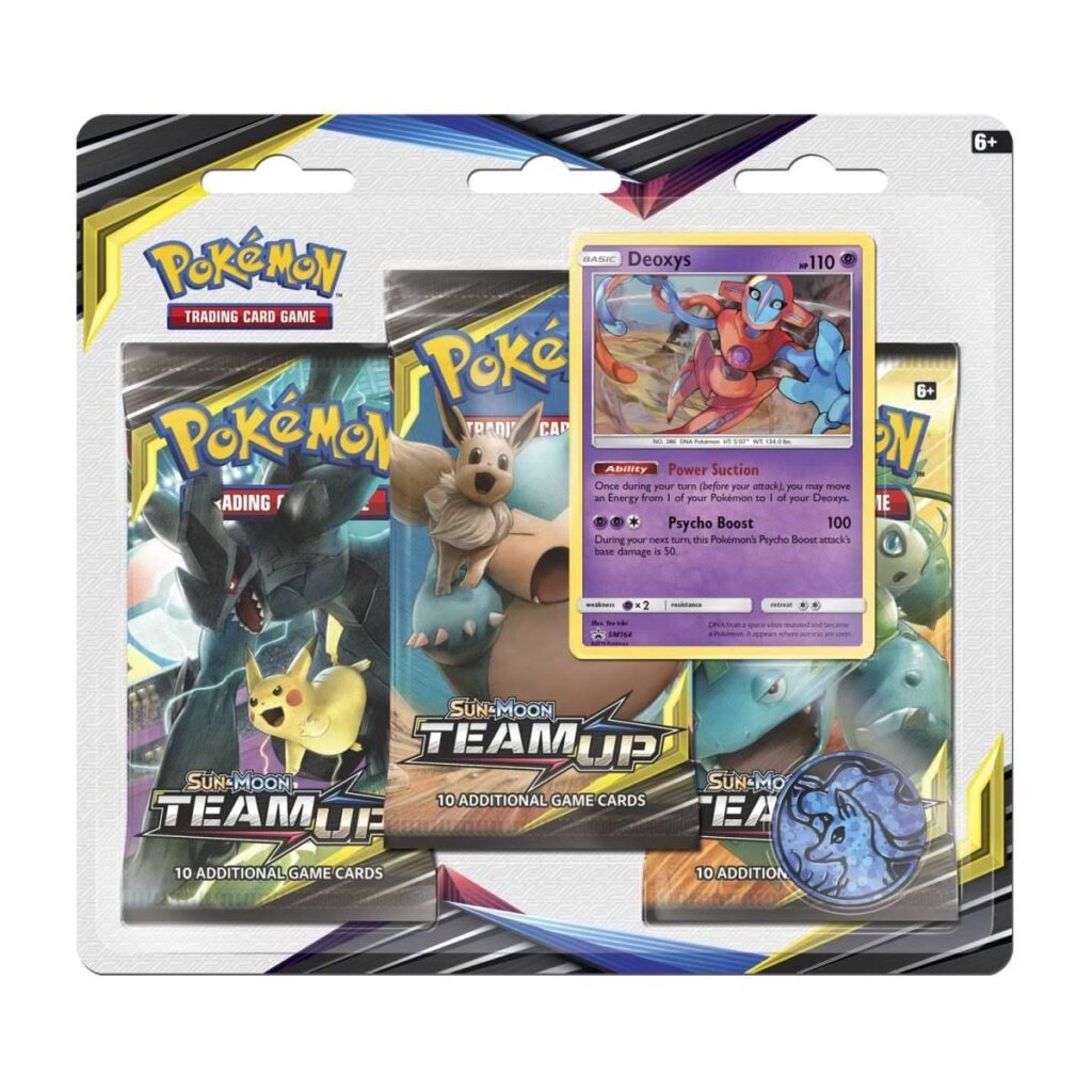 2868410f-f581-5282-88d1-9a808b98aa90-1024x1024-1.jpg Pokémon TCG: Sun & Moon-Team Up 3 Booster Packs, Coin & Deoxys Promo Card - Image 1