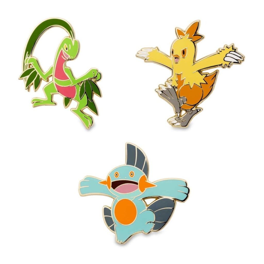 6314382e-11f6-542f-adce-3b1292ee8c9e-1024x1024-1.jpg Grovyle, Combusken & Marshtomp Pokémon Pins (3-Pack) - Image 1