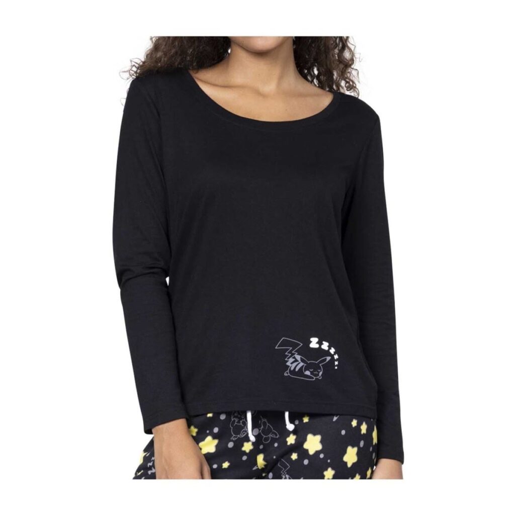 877f6b98-d8b5-5f56-b3b0-ef067b4fcfe2-1024x1024-1.jpg Pikachu Black Relaxed Fit Scoop Neck Long-Sleeve T-Shirt – Women - Image 1