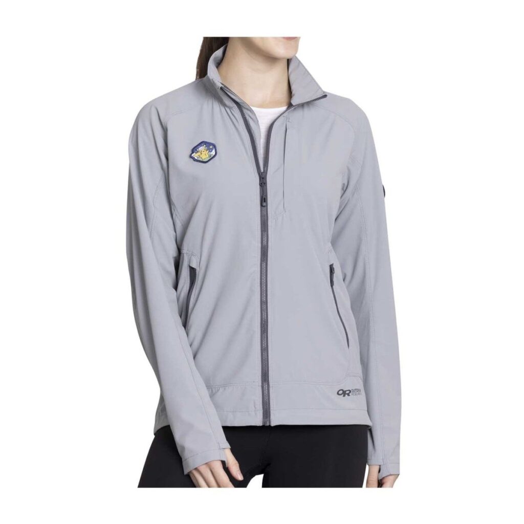 c4365b6a-ee77-55a3-9510-492699405966-1024x1024-1.jpg Outdoors with Pokémon Ferrosi Light Gray Lightweight Jacket by Outdoor Research – Women - Image 1