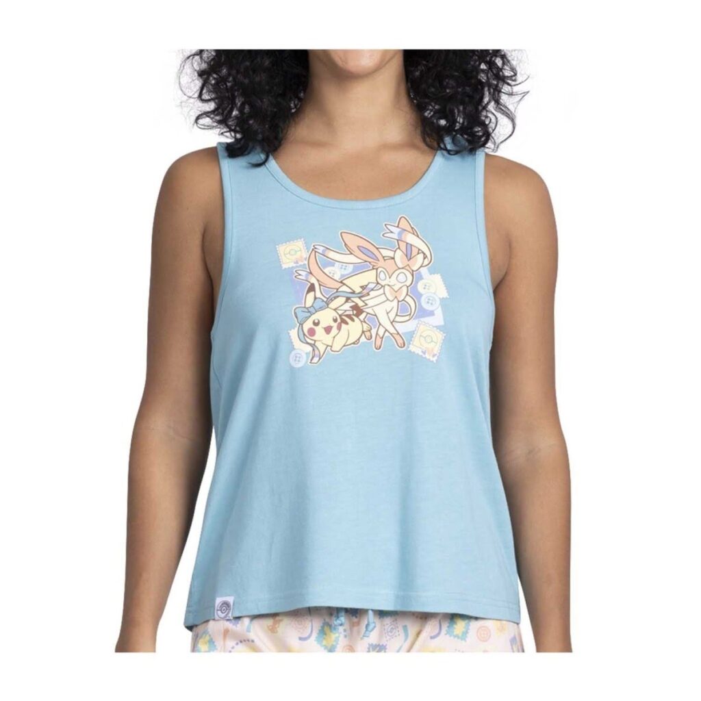 c9780f3b-f7ad-5174-9973-9d7b2989a7eb-1024x1024-1.jpg Pikachu & Sylveon Friendship Light Blue Tank Top – Women - Image 1