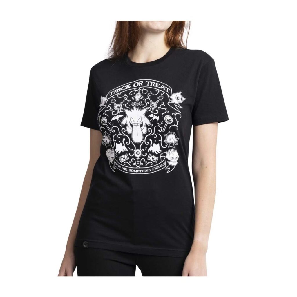 e218e4f3-76a1-5bc3-a88a-73b43a81b869-1024x1024-1.jpg Gengar & Spooky Friends Pokémon Sweet Temptations Black Relaxed Fit Crew Neck T-Shirt – Adult - Image 1