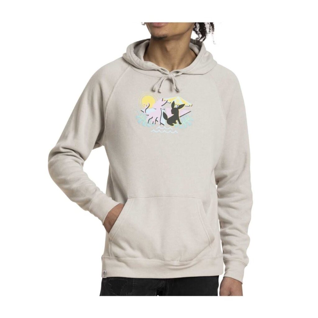 e64a1a17-eedb-5c9a-a4a5-bef6f59c26b8-1024x1024-1.jpg Espeon & Umbreon Summer Fun White Fitted Pullover Hoodie – Adult - Image 1