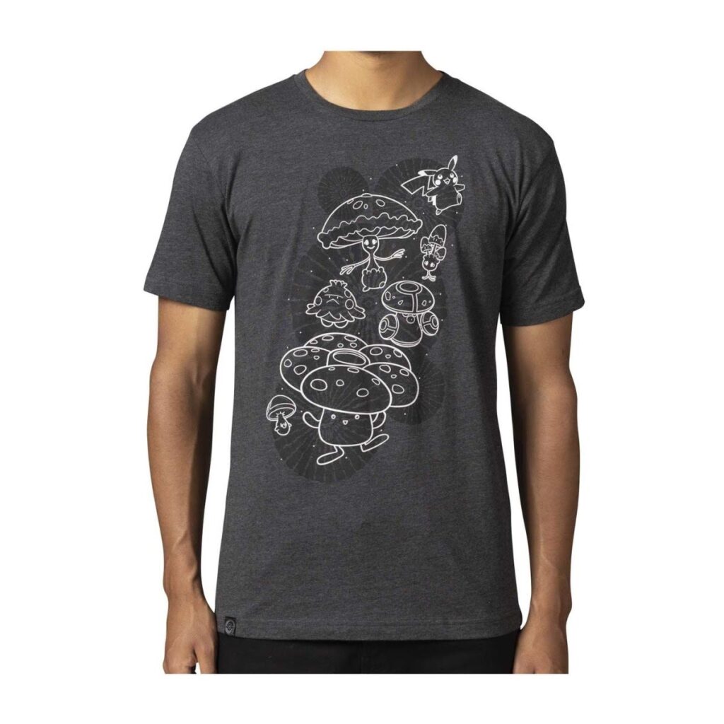 edf3809c-8dcf-5baa-9b8d-321ec7131320-1024x1024-1.jpg Pikachu, Shiinotic & Friends Pokémon Nature: Fall Black Relaxed Fit Crew Neck T-Shirt – Adult - Image 1